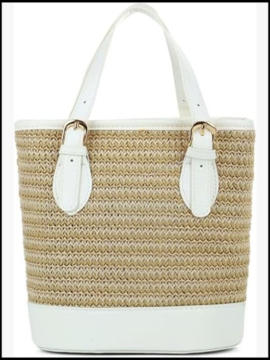Handbags - Straw Bucket Bag Woven Crossbody Beach Clutch Travel Top-handle Shoulder Purse